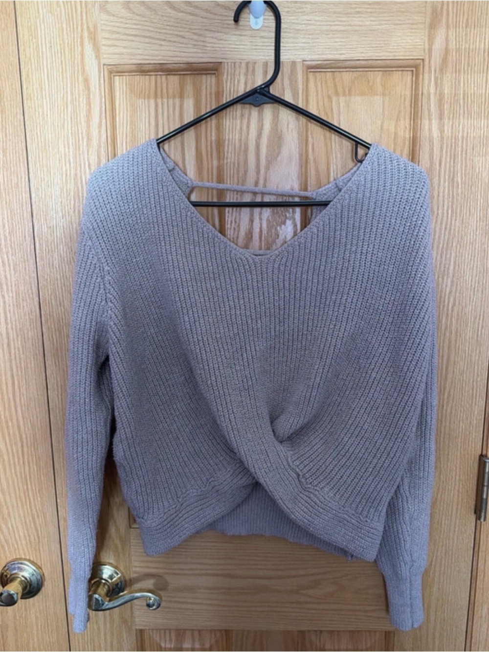 SHEIN Taupe Twist-Front V-Neck Sweater